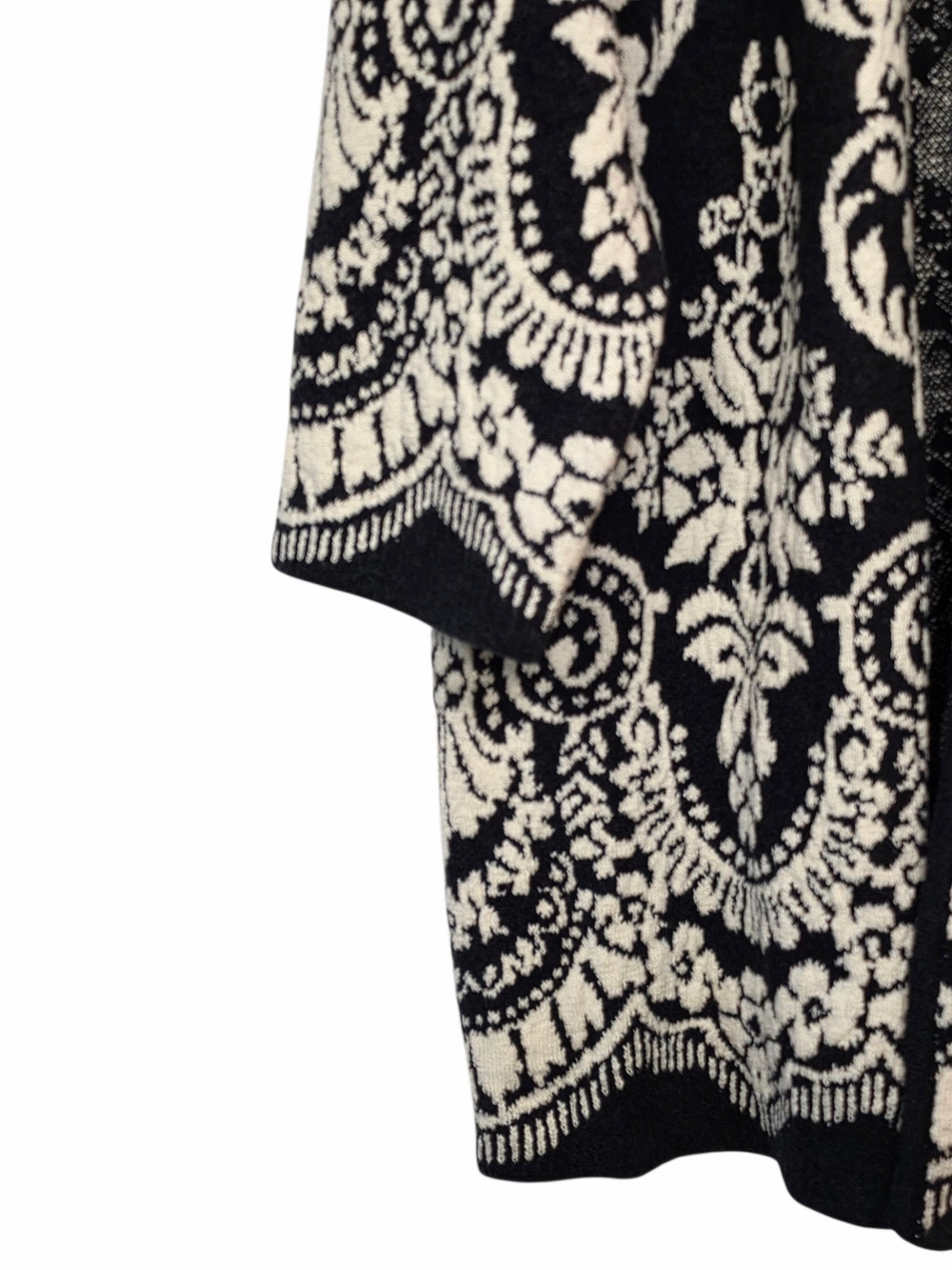 J.Jill Black Cream Paisley Jacquard Longline Open Front Cardigan Sweater M - Picture 4 of 14